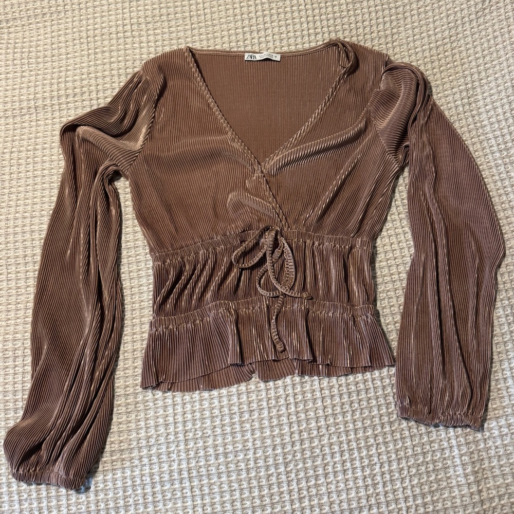 Zara Mauve Brown Pleated Blouse